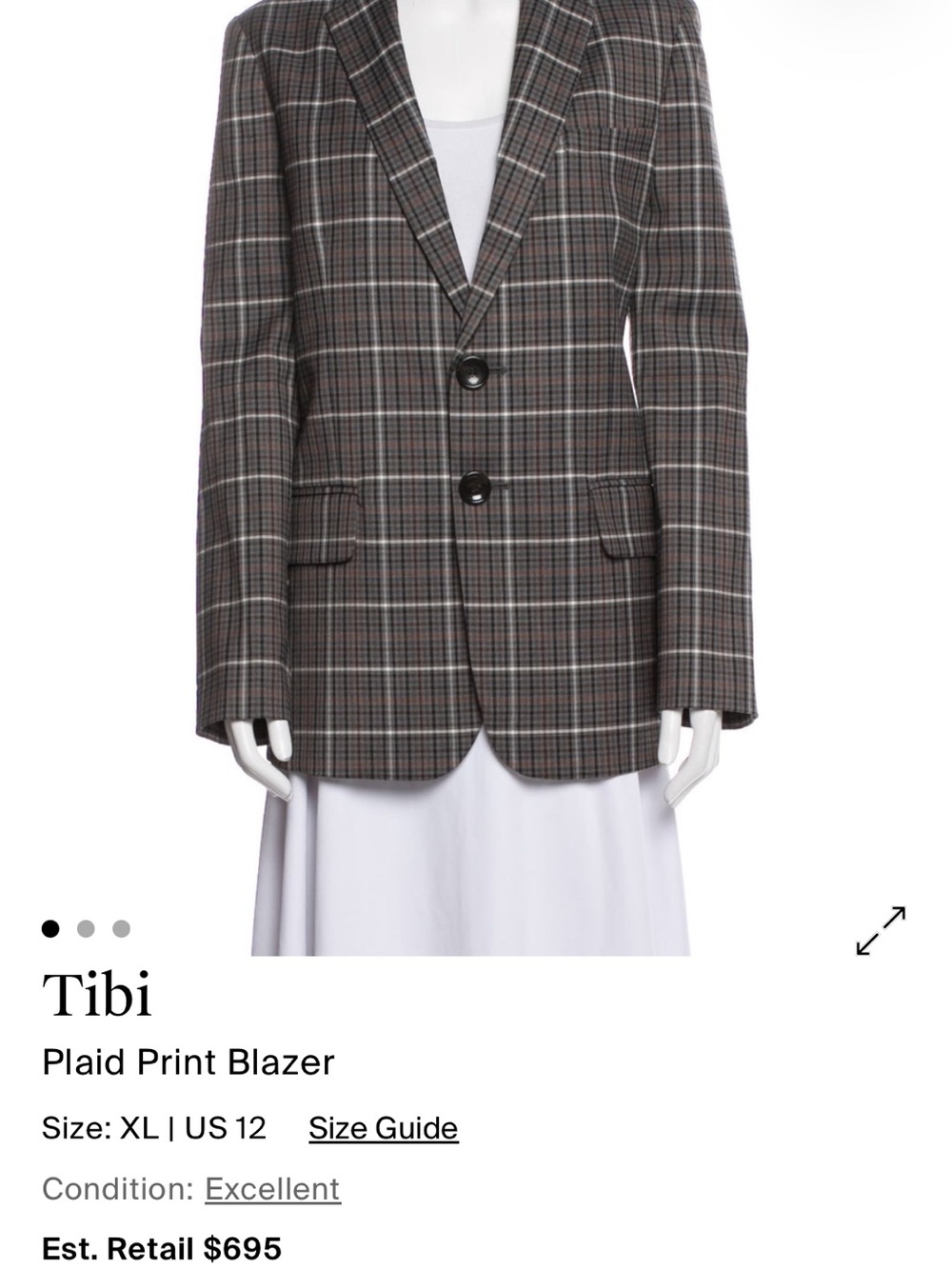 Tibi Gray and Brown Plaid Blazer